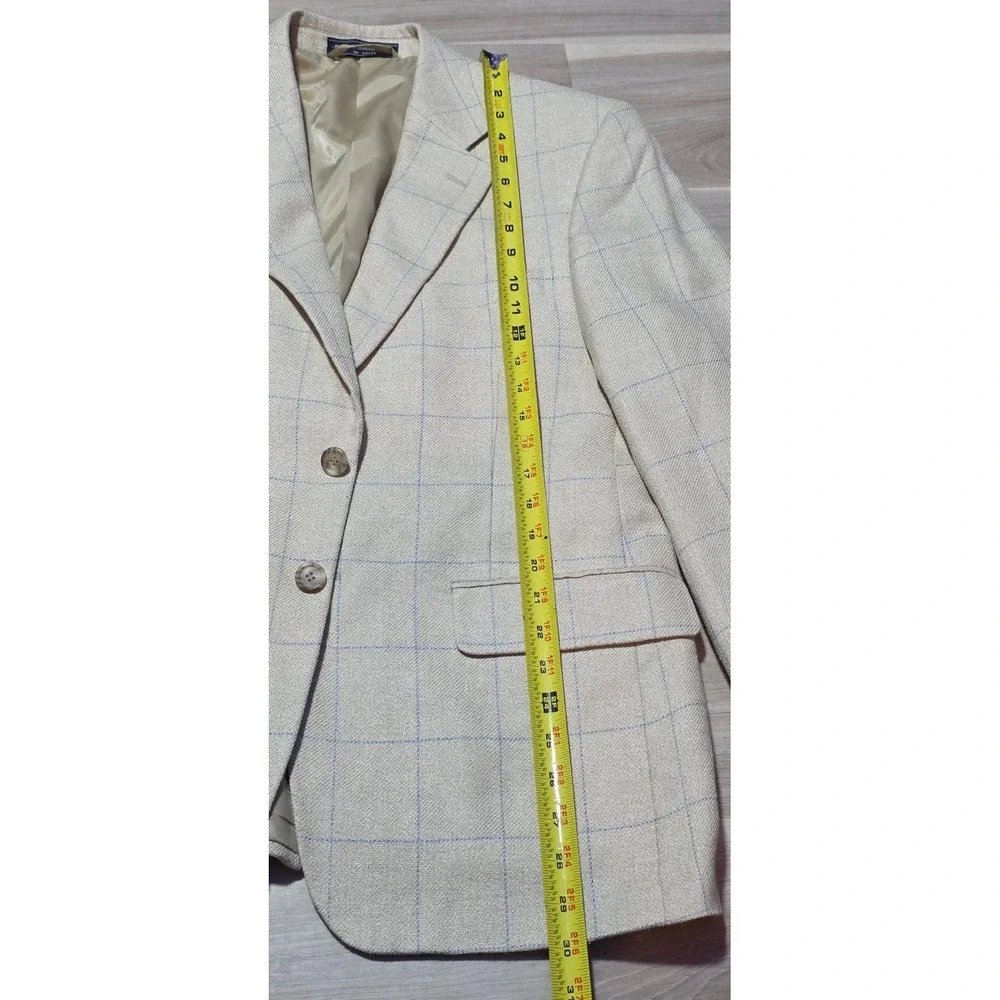 Haspel Men's Beige Blue Check Blazer Two-Button Double Vent‎ 22